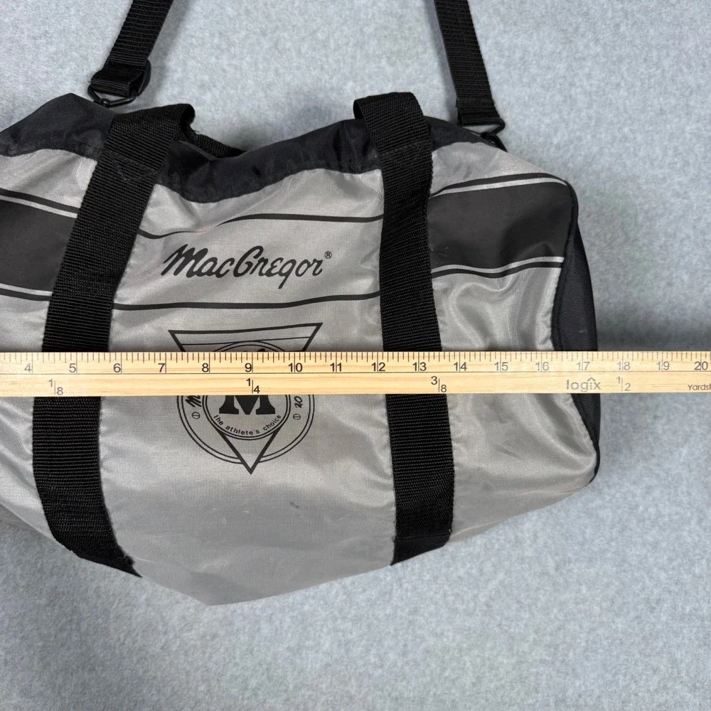 MacGregor Vintage 80s Silver Black Duffle Bag Athletic Gym Travel Shoulder Strap